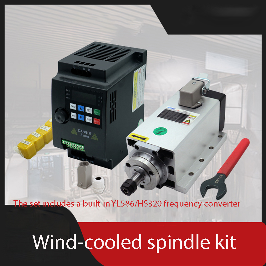Air Cooled 1.5Kw Spindle Motor Inverter 110V - ชุดมอเตอร์แกนหมุนระบายความร้อนด้วยอากาศแบบสี่เหลี่ยม 1.5KW HIZ80x73-1.5 พร้อมชุดแปลงความถี่ สำหรับเครื่องแกะสลักเจาะรูด้านข้าง 220V