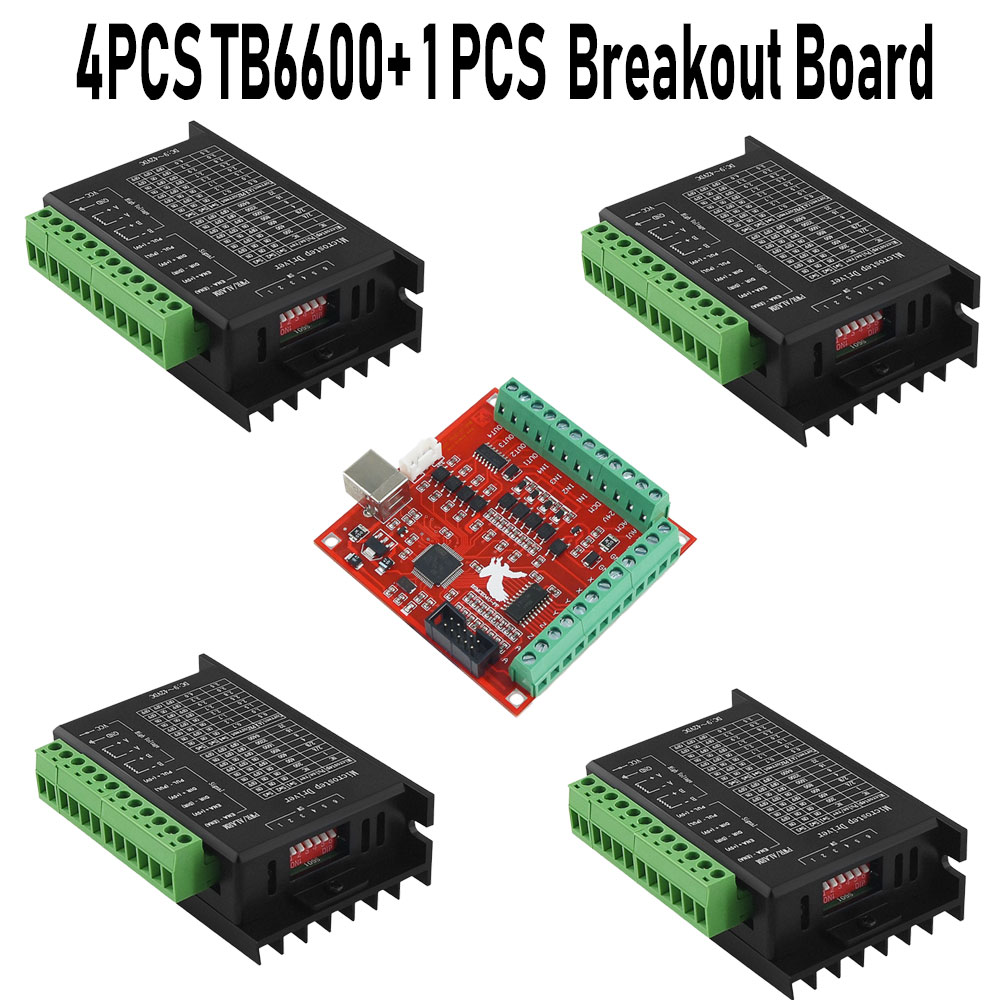 Mach3 Usb Cnc Controller 4 Axis 100Khz - 4ชิ้นสเต็ปเปอร์มอเตอร์ไดร์ฟเวอร์อัปเกรด TB6600 4A DC9-42V NEMA 23