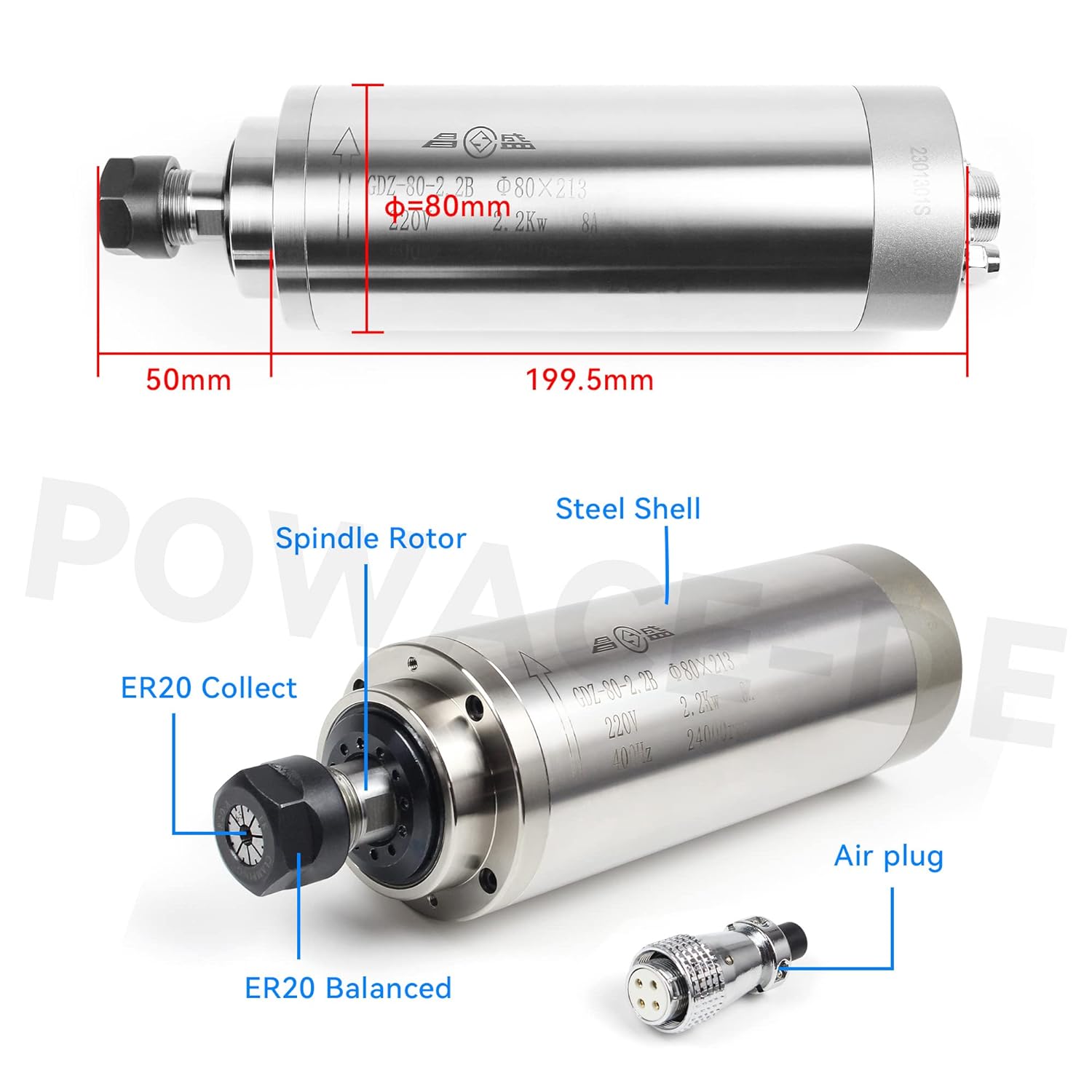 2.2KW 110V หรือ 220V 8A GDZ-80 - 2.2Kw Water Cooled Spindle Kit Vfd บทวิจารณ์และราคา